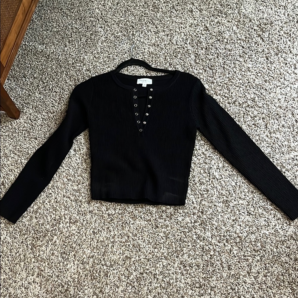 Black Long Sleeve Ribbed Top